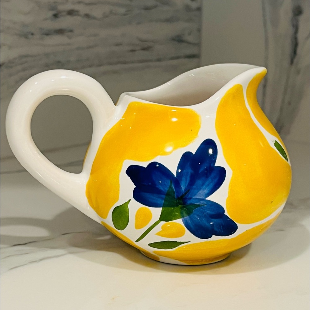 Dansk St. Tropez Creamer hand painted. Vibrant yellow and blue. Made in Portugal - Picture 3 of 9